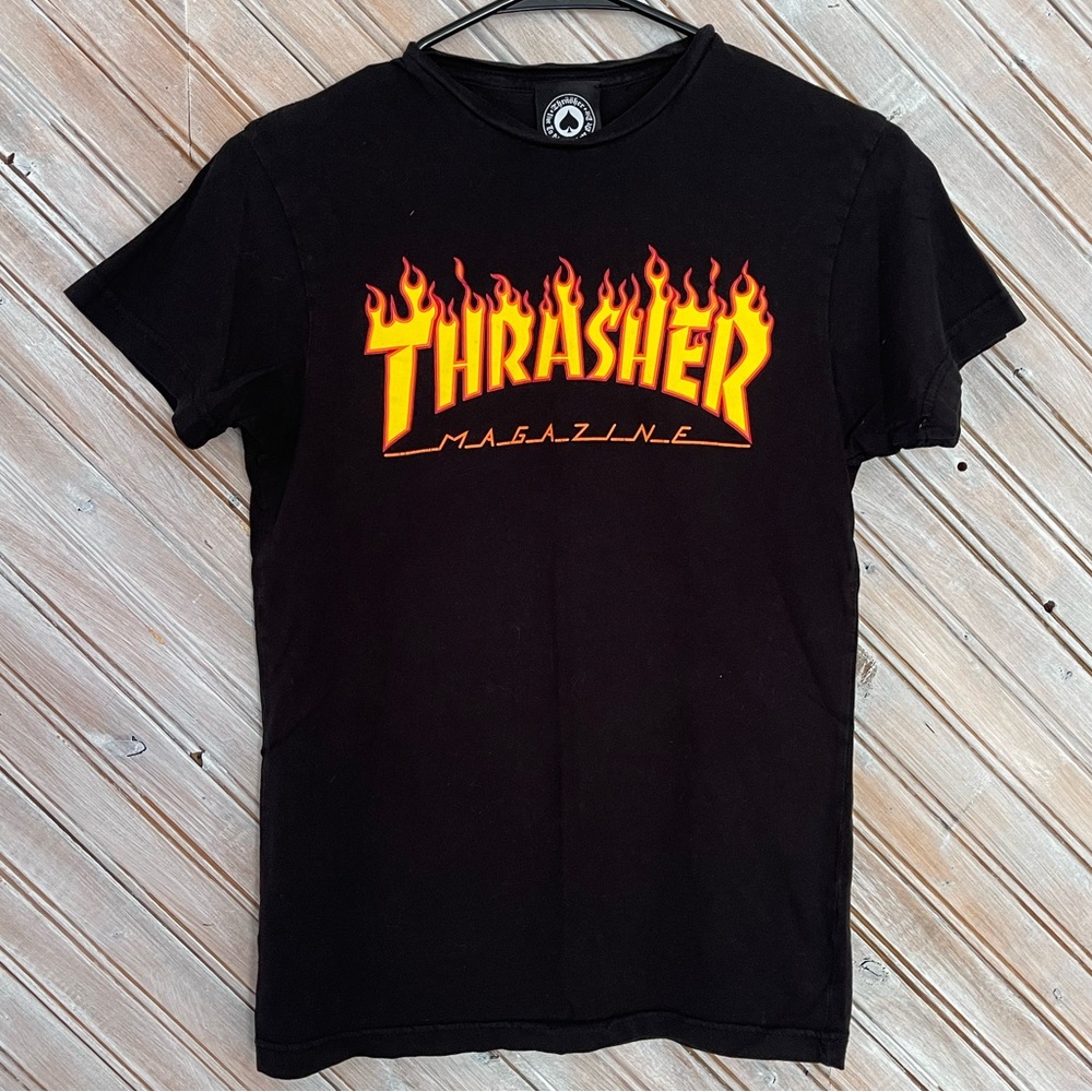 Thrasher Black Tee with Fiery Logo